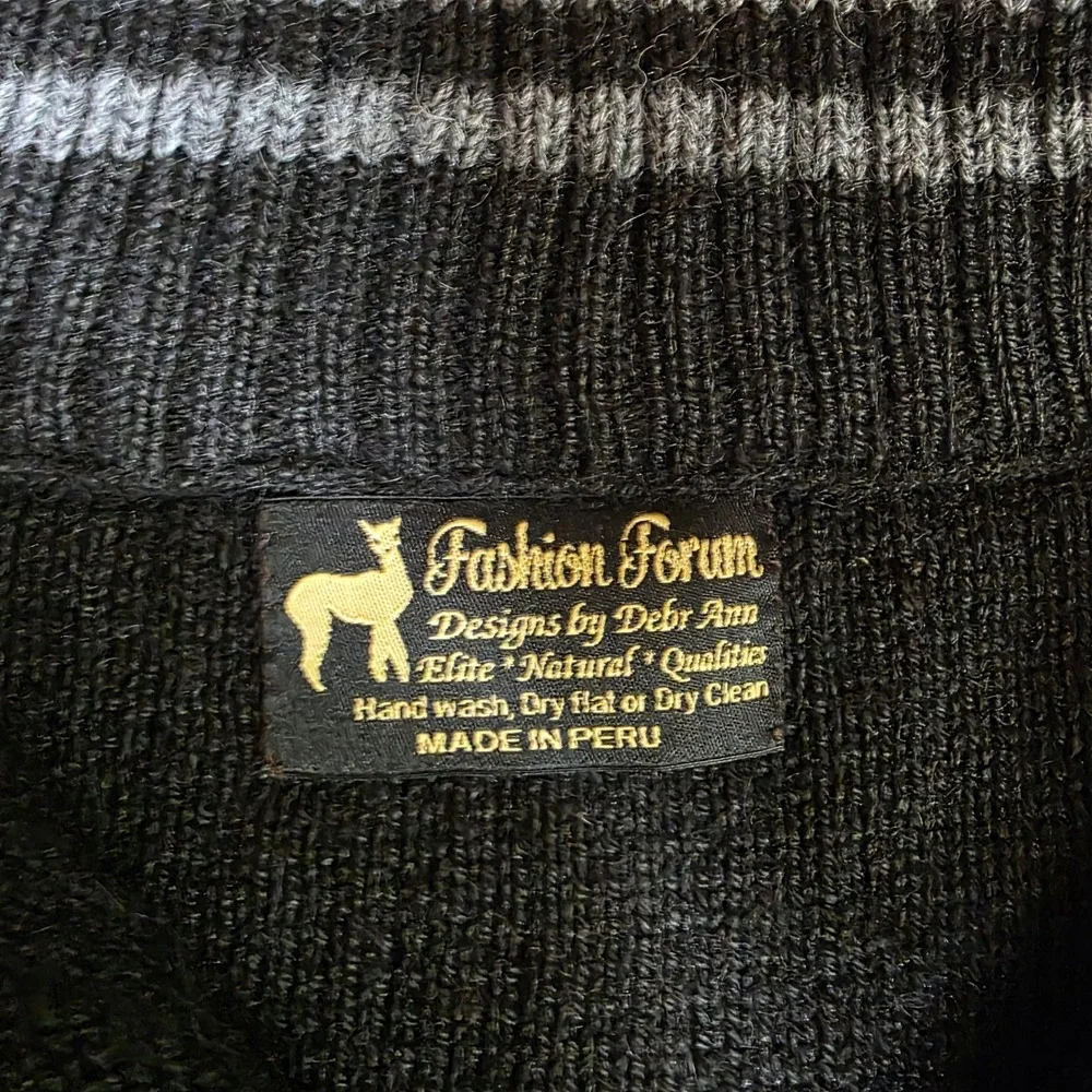 Fashion Forum 80% Alpaca 1/4 Zip Sweater Mens L Black Gray Made in Peru Pullover - Picture 3 of 9
